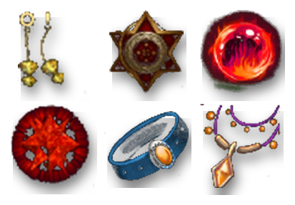 Beginner (I) earring, amulet, orb, spirit, belt and necklace